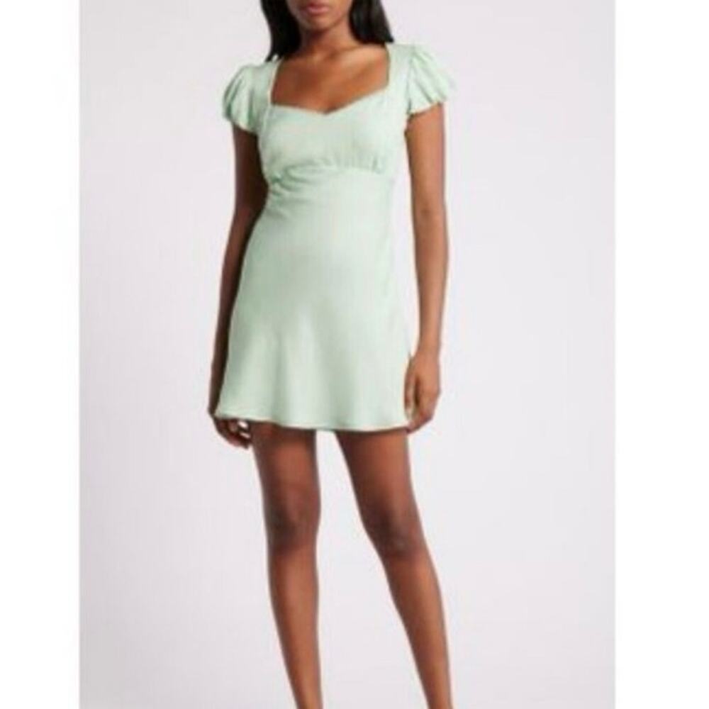 All In Favor Green Puff Sleeve Mini Dress Sz XS Soft Girl Cottagecore Spring NWT